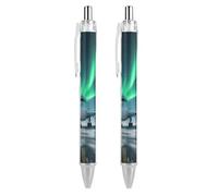 ERSTSNCK Airplane Under The Polar Night Sky Black Ballpoint Pens Fine Point (0.5mm) Black Ink Pen Retractable Ball Point Pens with Comfortable Full Grip for Journaling, And Office Writing Ideal 2 PCS