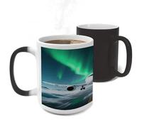ERSTSNCK Airplane Under The Polar Night Sky Color Changing Mug Heat Changing Coffee Mug Funny Magic Cup Heat Sensitive Travel Mugs Novelty Coffee Cups Personalized Customized Gift for Men Women 11 Oz