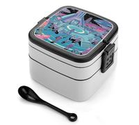 ERSTSNCK Alien Base Bento Box 1000ml Leak Proof Lunch Container with Removable Dividers & Spoon - BPA-Free PP Stackable Lunch Box for Work, Office, Picnic, Travel, Dining Out