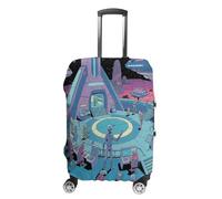 ERSTSNCK Alien Base Luggage Suitcase Covers Elastic Washable Cute Luggage Protector Travel Suitcase Protective Cover For Adult (Fit 19-32 Inch Luggages), white, Small, Alien Base