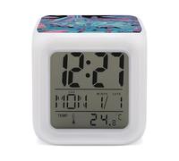 ERSTSNCK Alien Base Night Light Alarm Clock LED Display Alarms for Bedroom Smart Digital Alarm Clock Wtih 7 Colorful Ambient Lights Sleep Timer for Heavy Sleepers Simple Operation