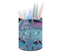 ERSTSNCK Alien Base Pen Holder, Pencil Holder Desktop Stationery Organizer Round Leather Pencil Cup Makeup Brush Storage Box for Office Home And Stationary Supplies