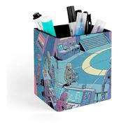 ERSTSNCK Alien Base Pen Holder, Pencil Holder Desktop Stationery Organizer Square Leather Pencil Cup Makeup Brush Storage Box for Office Home And Stationary Supplies