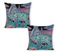 ERSTSNCK Alien Base Pillow Covers 18"x18"（2pcs） Linen Throw Pillow Covers - Double Sided Decorative Square Cushion Cases for Sofa, Bed, Chair (No Insert Included)