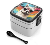 ERSTSNCK Alpaca Wearing Sunglasses Bento Box 1000ml Leak Proof Lunch Container with Removable Dividers & Spoon - BPA-Free PP Stackable Lunch Box for Work, Office, Picnic, Travel, Dining Out