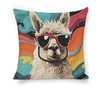 ERSTSNCK Alpaca Wearing Sunglasses Pillow Covers 18"x18" Linen Throw Pillow Covers - Double Sided Decorative Square Cushion Cases for Sofa, Bed, Chair (No Insert Included)