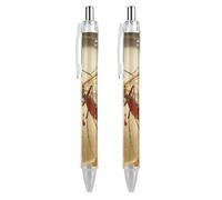ERSTSNCK Amber Mosquito Fossil Black Ballpoint Pens Fine Point (0.5mm) Black Ink Pen Retractable Ball Point Pens with Comfortable Full Grip for Journaling, And Office Writing Ideal 2 PCS