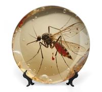 ERSTSNCK Amber Mosquito Fossil Ceramic Decorative Plate 8inch Bone China Wall Hanging Ornament Plates Bohemian Style Dinner Plate with Stand Cabinet Display Plates for Home Art Decor