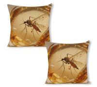 ERSTSNCK Amber Mosquito Pillow Covers 18"x18"（2pcs） Linen Throw Pillow Covers - Double Sided Decorative Square Cushion Cases for Sofa, Bed, Chair (No Insert Included)