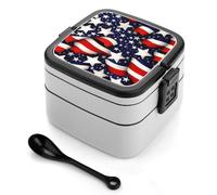 ERSTSNCK American Flag Stars Stripes Bento Box 1000ml Leak Proof Lunch Container with Removable Dividers & Spoon - BPA-Free PP Stackable Lunch Box for Work, Office, Picnic, Travel, Dining Out