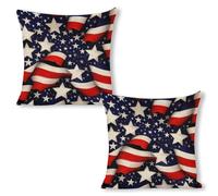 ERSTSNCK American Flag Stars Stripes Pillow Covers 18"x18"（2pcs） Linen Throw Pillow Covers - Double Sided Decorative Square Cushion Cases for Sofa, Bed, Chair (No Insert Included)