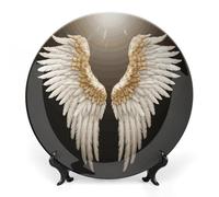ERSTSNCK Angel Wing Ceramic Decorative Plate 8inch Bone China Wall Hanging Ornament Plates Bohemian Style Dinner Plate with Stand Cabinet Display Plates for Home Art Decor