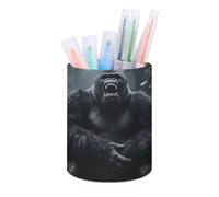 ERSTSNCK Angry Gorilla Pen Holder, Pencil Holder Desktop Stationery Organizer Round Leather Pencil Cup Makeup Brush Storage Box for Office Home And Stationary Supplies