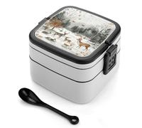 ERSTSNCK Animals And Trees Bento Box 1000ml Leak Proof Lunch Container with Removable Dividers & Spoon - BPA-Free PP Stackable Lunch Box for Work, Office, Picnic, Travel, Dining Out