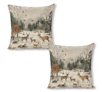 ERSTSNCK Animals and Trees Pillow Covers 18"x18"（2pcs） Linen Throw Pillow Covers - Double Sided Decorative Square Cushion Cases for Sofa, Bed, Chair (No Insert Included)