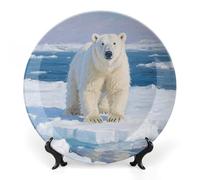 ERSTSNCK Arctic Polar Bear Ceramic Plate 6inch Decorative Bone China Wall Hanging Ornament Plates Bohemian Style Dinner Plate with Display Stand Cabinet Display Plates for Home Art Decor