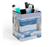 ERSTSNCK Arctic Polar Bear Pen Holder, Pencil Holder Desktop Stationery Organizer Square Leather Pencil Cup Makeup Brush Storage Box for Office Home And Stationary Supplies