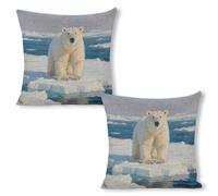 ERSTSNCK Arctic Polar Bear Pillow Covers 18"x18"（2pcs） Linen Throw Pillow Covers - Double Sided Decorative Square Cushion Cases for Sofa, Bed, Chair (No Insert Included)