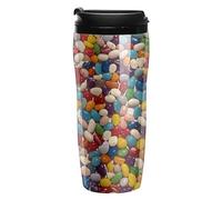 ERSTSNCK Assorted Jelly Beans 12 Oz Travel Coffee Mug Vacuum Insulated Travel Mug Leakproof Cup with Lid Reusable Coffee Tumbler for Hot And Cold Drinks, Gift for Men And Women