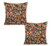 ERSTSNCK Assorted Jelly Beans Pillow Covers 18"x18"（2pcs） Linen Throw Pillow Covers - Double Sided Decorative Square Cushion Cases for Sofa, Bed, Chair (No Insert Included)