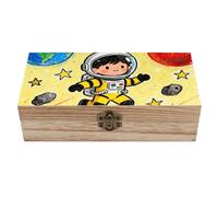 ERSTSNCK Astronaut Moon Adventure Wooden Storage Box Elegant Retro Jewelry Box with Hinged Lid Decorative Keepsake Boxes Decor Handmade Organizer Boxes for Wedding, Party, Gift, Diy Craft, Home Decor