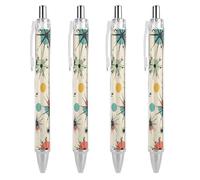 ERSTSNCK Atomic Stars Retro Pattern Black Ballpoint Pens Fine Point (0.5mm) Black Ink Pen Retractable Ball Point Pens with Comfortable Full Grip for Journaling, And Office Writing Ideal 4 PCS