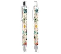 ERSTSNCK Atomic Stars Retro Pattern Black Ballpoint Pens Fine Point (0.5mm) Black Ink Pen Retractable Ball Point Pens with Comfortable Full Grip for Journaling, And Office Writing Ideal 2 PCS