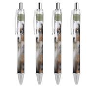 ERSTSNCK Australian Shepherd Black Ballpoint Pens Fine Point (0.5mm) Black Ink Pen Retractable Ball Point Pens with Comfortable Full Grip for Journaling, And Office Writing Ideal 4 PCS