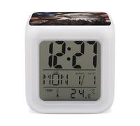 ERSTSNCK Bald Eagle US Flag Pictures Night Light Alarm Clock LED Display Alarms for Bedroom Smart Digital Alarm Clock Wtih 7 Colorful Ambient Lights Sleep Timer for Heavy Sleepers Simple Operation