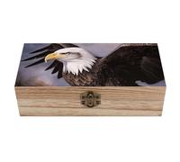 ERSTSNCK Bald Eagle Wooden Storage Box Elegant Retro Jewelry Box with Hinged Lid Decorative Keepsake Boxes Decor Handmade Organizer Boxes for Wedding, Party, Gift, Diy Craft, Home Decor