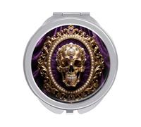 ERSTSNCK Baroque Metal Skull Compact Mirror for Purse, Double-Sided 1x/2x Magnifying Metal Pocket Makeup Mirrors, Folding Mini Vanity Mirror, Handheld Round Travel Cosmetic Mirrors for Women