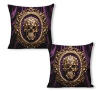ERSTSNCK Baroque Metal Skull Pillow Covers 18"x18"（2pcs） Linen Throw Pillow Covers - Double Sided Decorative Square Cushion Cases for Sofa, Bed, Chair (No Insert Included)