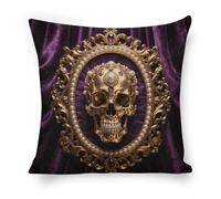 ERSTSNCK Baroque Metal Skull Pillow Covers 18"x18" Linen Throw Pillow Covers - Double Sided Decorative Square Cushion Cases for Sofa, Bed, Chair (No Insert Included)