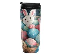 ERSTSNCK Basket And Easter Eggs 12 Oz Travel Coffee Mug Vacuum Insulated Travel Mug Leakproof Cup with Lid Reusable Coffee Tumbler for Hot And Cold Drinks, Gift for Men And Women