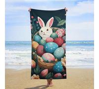 ERSTSNCK Basket and Easter Eggs Beach Towel Oversized 31" X 63" Absorbent Towels Quick Dry Pool Towel Lightweight Bath Towels Sandproof Beach Blanket for Gym Swimming Sports Travel Gifts