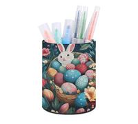 ERSTSNCK Basket And Easter Eggs Pen Holder, Pencil Holder Desktop Stationery Organizer Round Leather Pencil Cup Makeup Brush Storage Box for Office Home And Stationary Supplies