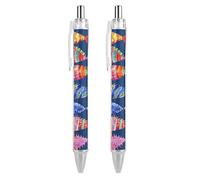 ERSTSNCK Batik Art Style Black Ballpoint Pens Fine Point (0.5mm) Black Ink Pen Retractable Ball Point Pens with Comfortable Full Grip for Journaling, And Office Writing Ideal 2 PCS