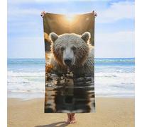 ERSTSNCK Bear Crossing The River Beach Towel Oversized 31" X 63" Absorbent Towels Quick Dry Pool Towel Lightweight Bath Towels Sandproof Beach Blanket for Gym Swimming Sports Travel Gifts