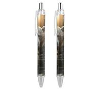 ERSTSNCK Bear Crossing The River Black Ballpoint Pens Fine Point (0.5mm) Black Ink Pen Retractable Ball Point Pens with Comfortable Full Grip for Journaling, And Office Writing Ideal 2 PCS