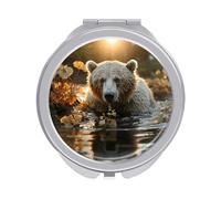 ERSTSNCK Bear Crossing The River Compact Mirror for Purse, Double-Sided 1x/2x Magnifying Metal Pocket Makeup Mirrors, Folding Mini Vanity Mirror, Handheld Round Travel Cosmetic Mirrors for Women