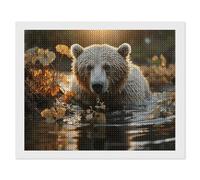 ERSTSNCK Bear Crossing The River Diamond Painting Kits for Adults 16"x20" 5D Diamond Art Kits for Beginners DIY Full Drill Round Diamonds Gem Art Crafts Painting for Home Wall Decor