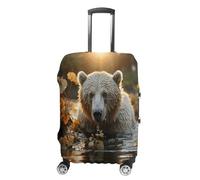 ERSTSNCK Bear Crossing The River Luggage Suitcase Covers Elastic Washable Cute Luggage Protector Travel Suitcase Protective Cover For Adult (Fit 19-32 Inch Luggages) X-Large, white, M, Bear Crossing