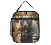 ERSTSNCK Bear Crossing The River Lunch Bag for Adults Reusable Insulated Lunchbox Leakproof Small Lunch Box Tote for Men & Women Portable Food Cooler Bag for Work, Office, Picnics