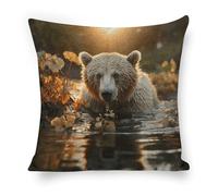 ERSTSNCK Bear Crossing The River Pillow Covers 18"x18" Linen Throw Pillow Covers - Double Sided Decorative Square Cushion Cases for Sofa, Bed, Chair (No Insert Included)