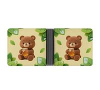 ERSTSNCK Bear & Honey Wallet for Men Bifold Rfid Blocking Slim Money Clip Front Pocket Wallet Card Holder