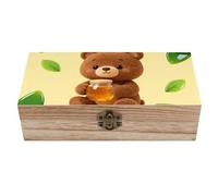 ERSTSNCK Bear & Honey Wooden Storage Box Elegant Retro Jewelry Box with Hinged Lid Decorative Keepsake Boxes Decor Handmade Organizer Boxes for Wedding, Party, Gift, Diy Craft, Home Decor