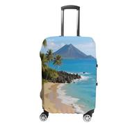 ERSTSNCK Beautiful Coastline of Volcanic Island Luggage Suitcase Covers Elastic Washable Cute Luggage Protector Travel Suitcase Protective Cover For Adult (Fit 19-32 Inch Luggages), white, L