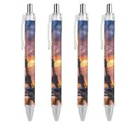 ERSTSNCK Beautiful Eiffel Tower Paris Black Ballpoint Pens Fine Point (0.5mm) Black Ink Pen Retractable Ball Point Pens with Comfortable Full Grip for Journaling, And Office Writing Ideal 4 PCS