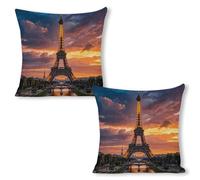 ERSTSNCK Beautiful Eiffel Tower Paris Pillow Covers 18"x18"（2pcs） Linen Throw Pillow Covers - Double Sided Decorative Square Cushion Cases for Sofa, Bed, Chair (No Insert Included)