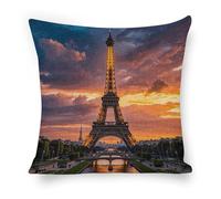 ERSTSNCK Beautiful Eiffel Tower Paris Pillow Covers 18"x18" Linen Throw Pillow Covers - Double Sided Decorative Square Cushion Cases for Sofa, Bed, Chair (No Insert Included)